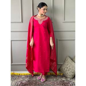 Hermosa marca JC, ropa de fiesta rosa oscuro, parte superior e inferior con Conjunto elegante de tamaño Dupatta XL - Product Image 3