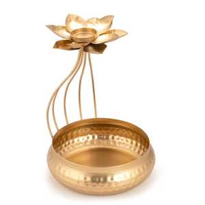 Support de bougie à huile en fer forgé Lotus, bol martelé fait main, écologique, décoration d'intérieur, accent traditionnel pour Noël et Pâques - Product Image 1