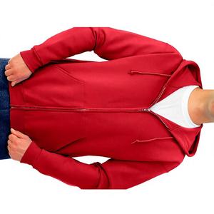 Men's <b>Red</b> Zip-Up <b>Hoodie</b> Regular Fit Casual Solid Color Fleece Hooded Long Sleeve 100% Cotton Autumn Wear - Product Image 5
