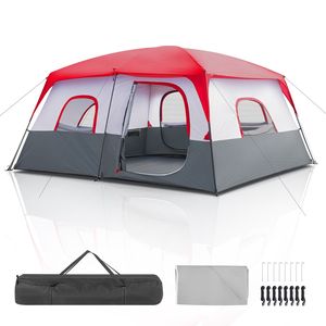 Tenda 430*430*210cm in Tessuto Poliestere Rosso e Bianco con Pali in Fibra di Vetro, Capacità 14 Persone per Campeggio all'Aperto - Product Image 1