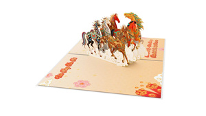 Tarjeta de Felicitación 3D Pop-Up PMP con Diseño de Caballos del Año Nuevo Chino, Barnizado UV, Impresión Digital, Manualidades de Papel, Decoración Festiva - Product Image 2