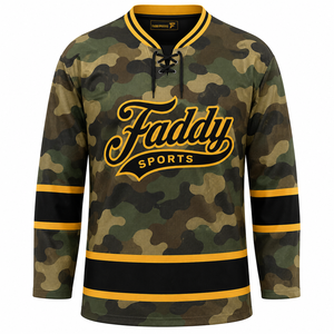 Maillot de hockey sur glace personnalisé camouflage, uniforme d'équipe sublimé, respirant, pour homme, entraînement, col en V à lacets, vêtements de sport - Product Image 1