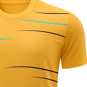 Camiseta de Fútbol Amarilla de Manga Corta para Hombre, Cuello Redondo, Absorbe la Humedad, Ropa Deportiva de Poliéster para Todas las Temporadas, Diseño a Rayas - Product Image 6