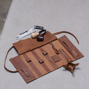 Factory Custom Genuine Leather Pipe <b>Roll</b> Case Portable Tobacco Pipe Storage Pouch Bag Travel <b>Kit</b> PRB-0028 - Product Image 1