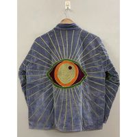 Veste en velours de coton Suzani brodée à la main pour femme, col mandarin, manches longues, automne-hiver, motif œil bohème, ouverte sur le devant