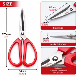 Ciseaux multi-usages en acier inoxydable avec poignée rouge JM316, 7 pouces, outil de coupe durable et tranchant pour la maison, le bureau et les travaux manuels - Product Image 3