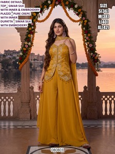 Salwar Kameez con estampado floral amarillo, top corto bordado y dupatta para mujer, ropa de fiesta, estilo indio-pakistaní de verano. - Product Image 2