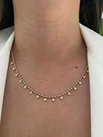Collier chaîne à billes chrétienne en or massif 14 carats avec pendentif serti clos en diamant de laboratoire, tendance, pour superposition, maillons perlés, 15-17 pouces