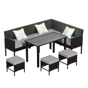 Juego de Muebles de Patio de 7 Piezas para Espacios Pequeños, Cojines Impermeables y Mesa de Vidrio para Patios y Jardines - Product Image 6