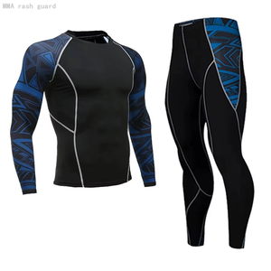 Conjunto de Rash Guard de 2 Piezas de Spandex/Nylon Estampado de Alta Elasticidad para Jiu Jitsu, Muay Thai y Lucha Libre para Hombre - Product Image 1