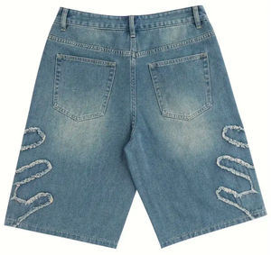 Shorts en jean déchiré personnalisés pour femmes, coupe droite, taille mi-haute, décontractés, pour l'été, en tissu délavé clair, vente en gros - Product Image 2