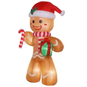 15W 8ft LED Gingerbread Man Christmas Decoration Outdoor Yard Inflatable Holiday Decor with 5 LED Lights Holding a Gift - Product Image 2