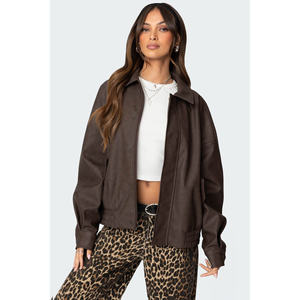 Veste en cuir PU pour femme, coupe ample, courte, imperméable et coupe-vent, avec fermeture éclair, pour moto, automne-hiver - Product Image 1