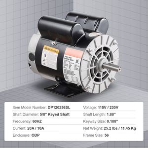 Compressore d'aria elettrico da 2HP 115/230V 56 Frame 3450RPM Albero con chiavetta da 5/8" Lunghezza 1.88" Monofase 60Hz - Product Image 4