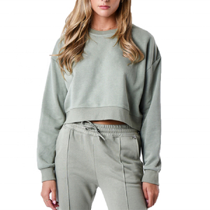 Custom Winter Solid Cropped <b>Hoodie</b> and Sweatpants Set Streetwear Womens Sports <b>Workout</b> Cotton Joggers Women Sweatsuit - Product Image 4