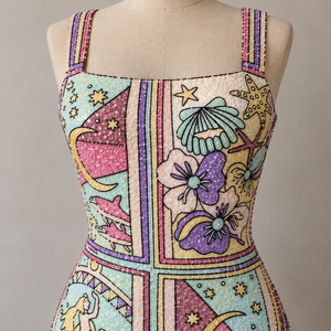 <b>Beaded</b> Cartoon Pattern Panelled Evening Gown Sleeveless Mini Square Neck Bodycon Natural <b>Waist</b> Tummy Control Party Dress for - Product Image 4