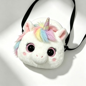 Sac bandoulière licorne en peluche personnalisé, adorable sac à main licorne arc-en-ciel en peluche, sac à bandoulière licorne à cornes scintillantes, sac fourre-tout en peluche pour enfants - Product Image 2