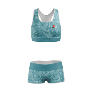 Conjunto de Top Deportivo con Escote Redondo y Pantalones Cortos de Cintura Alta, Personalizado, de Alta Calidad, con Logotipo Impreso por Sublimación en la Parte Delantera, Tallas Grandes, Ropa de Yoga para Mujer - Product Image 4