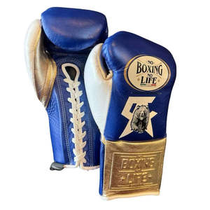 Guantes de Cuero No Boxing No Life Azul Rey Dorado Blanco con Cordones Equipo Profesional de Lucha Hecho en México Línea Campeonato Bear Squad - Product Image 1