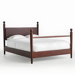 Base de Cama de Madera de Teca Estilo Shaker con Columnas Decorativas con Remates de Bola Redonda - Product Image 1