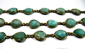 Chaîne connectrice en amazonite naturelle, forme poire cœur, facettes briolette, sertie de pierres - Product Image 3