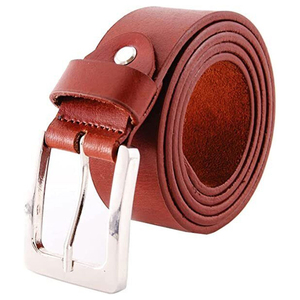Cinturón de Cuero Genuino para Hombre, Color Marrón Sólido, Hebilla de Pin, Estilo Casual, Cuero Vacuno Duradero, Hebilla Rectangular Plateada - Product Image 1