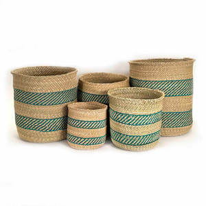 Handwoven Iringa <b>Basket</b> with Turquoise Stripe Accent <b>Woven</b> <b>Baskets</b> Product Category - Product Image 1