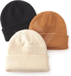 Bonnet unisexe SPARKWELL INDUSTRY en acrylique couleur unie, broderie de perles, chaud et décontracté pour l'hiver, taille adulte 58-60CM, rose - Product Image 4