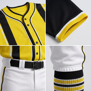 Uniforme de Béisbol para Hombre, Conjunto de Pantalones y Jersey Amarillo y Negro, Manga Corta, Cuello en V, Cierre de Botones Antibacteriano, Malla Transpirable - Product Image 5