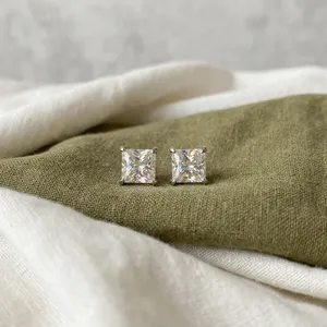 Princess Cut 6.00x6.00mm Filled Diamond <b>Stud</b> <b>Earrings</b> 18K Solid Gold IGI Certified Luxury Women Classic Engagement Jewelry - Product Image 4