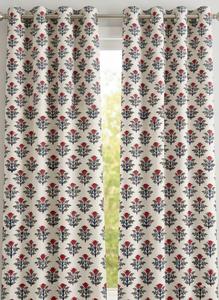 Rideaux en coton premium imprimés à la main, aux motifs floraux traditionnels, pour la décoration des fenêtres du salon et de la chambre, style maison. - Product Image 3