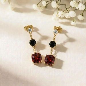 Handmade Garnet Cushion Earrings With <b>Black</b> Obsidian Drop Minimalist Gemstone Dangle Earrings Fine Jewelry For Her - Product Image 5