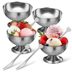 Commercial Grade Metal <b>Ice</b> Cream Bowls with <b>Footed</b> Base Stainless Steel Dessert Sundae Cup Set Fruit Salad Bowl for Catering - Product Image 1