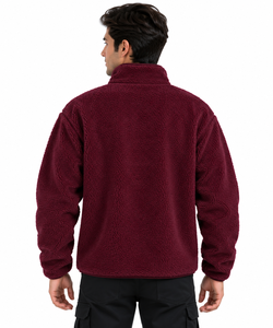 Premium Burgundy <b>Sherpa</b> <b>Fleece</b> Quarter Zip Pullover Sweatshirt for Men Warm Winter High Neck Stand Collar Cozy Teddy Borg <b>Fleece</b> - Product Image 3