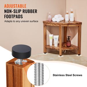 Banc de douche d'angle 100 % bois de teck avec hauteur de 18,5 po, rayon de 15,5 po, étagère de rangement 500 LBS, tabouret de douche style plage pour salle de bain - Product Image 4