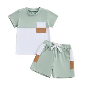 Tenues d'été pour tout-petits, vêtements pour garçon de 18 mois, 100% coton, ensemble 2 pièces pour tout-petits, chemises à col bateau et shorts pour enfants - Product Image 4