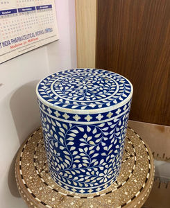 Taburete de mesa auxiliar con incrustaciones de hueso Floral de lujo de alta calidad azul marino diseño moderno más buscado para el hogar, oficina y sala de estar - Product Image 4