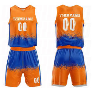 Tenue de basketball personnalisée de haute qualité, orange-bleu, impression par sublimation, ensemble de maillots personnalisés pour équipes - Product Image 1