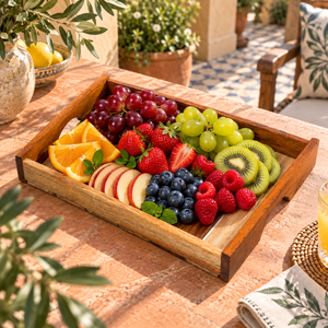 Bandeja de Servir Moderna de Madera Natural con Ranuras, Asas Recortadas y Bordes Elevados |   Bandeja Rectangular de Madera para Té, Café, Aperitivos y Comida - Product Image 4
