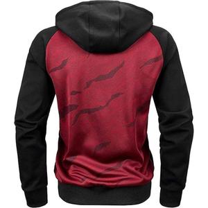 Sweat-shirt à capuche zippé pour homme, imprimé camouflage rouge, manches noires, en polyester tricoté, pour l'automne - Product Image 2