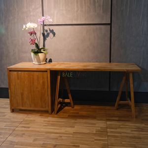 Escritorio Ergonómico de Madera de Teca, Diseño Simple, Acabado Natural, Patas de Caballete, Estilo Moderno Minimalista - Product Image 1