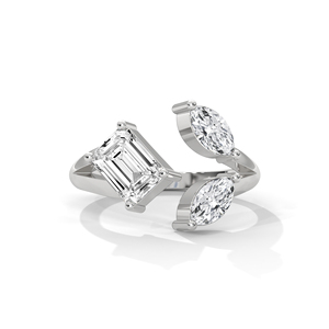 Anillo de Diamante Cultivado en Laboratorio con Corte Esmeralda y Corte Marquesa, Acabado en Oro Rosa de 10K, Banda Abierta, Joyería de Compromiso para Mujer - Product Image 1