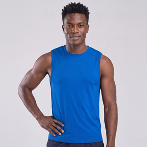 T-shirt sans manches pour homme, idéal pour la gym, le yoga et l'exercice, coupe sportive, en polyester écologique, col rond, haut de sport pour homme - Product Image 1