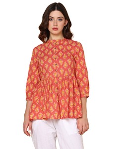 Maaesa - Blusa de Algodón Estampada para Mujer, Cuello Mao, Mangas 3/4, Tela Ligera y Transpirable - Product Image 1