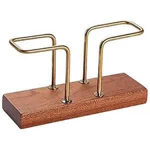 Porte-serviettes élégant, base rectangulaire en bois, support en métal doré, accessoire de cuisine élégant, largeur 5,5 cm - Product Image 2