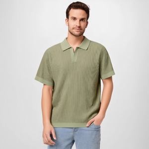 Polo de punto de manga corta de alta gama para hombre, cuello en contraste de color, top informal a la moda - Product Image 2