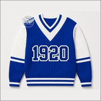Pull-over en tricot plat bleu et blanc à col en V pour femme Zeta, écologique, décontracté, pour l'hiver