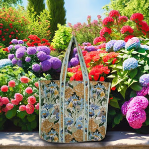 Bolsa de Compras de Algodón Hecha a Mano con Estampado de Bloques Indio, Bolsa de Mano para Mujer, Bolsa de Hombro Acolchada con Estampado de Bloques Hecha a Mano - Product Image 1