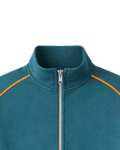 Conjunto Deportivo Personalizado para Hombre en Verde Azulado con Ribete en Naranja, Chaqueta con Cierre Completo y Pantalones Deportivos, Fabricante de Ropa Deportiva Personalizada - Product Image 2