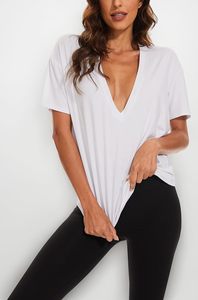 Camiseta Holgada de Algodón con Cuello en V para Mujer, Manga Corta, Tejido Liso Teñido, Cómoda, Informal, Deportiva, para Verano - Product Image 2